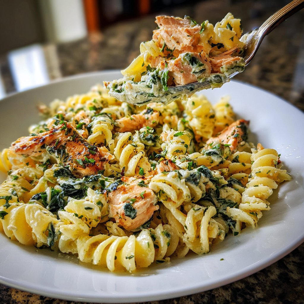 Pasta Alfredo with Salmon and Spinach