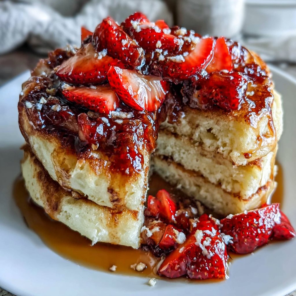 Puffy Strawberry Pancake Stack
